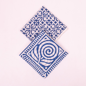 Écharpe carrée en coton écologique à motifs géométriques bleus et blancs, motif ethnique, durable, bandana unisexe - Product Image 4
