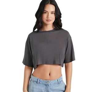 Tops Cortos de Verano para Mujer, Personalizados, Ajustados, Formales, Cuello Redondo, Ligeros, Elásticos, Transpirables, Tallas Grandes - Product Image 5