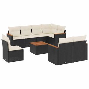 Ensemble de canapés de jardin extérieur noir et crème en rotin PE avec coussins en mousse haute densité, imperméables, design contemporain - Product Image 2