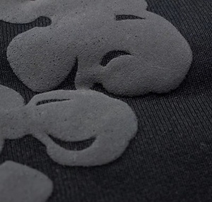 Customized High-quality Men's Hip Hop Dark Gray Flower Pattern Flock Printed 100% Cotton Anti-Wrinkle Breathable Sports Street - Product Image 4
