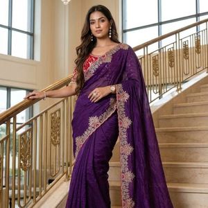 Sari brodé de designer, magnifique et prêt-à-porter, avec pallu brodé Meena et blouse prête à porter, prix de gros par Royal Export - Product Image 2