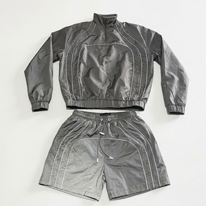 Custom Printed Logo Silver Men's 100% Polyester Quick Dry Summer <b>Wind</b> <b>Breaker</b> Shorts Set High Street Style Streetwear Jacket - Product Image 1