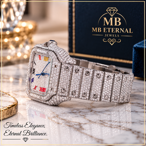 Reloj de Diamantes MB ETERNAL JEWELS para Mujer, Caja Rectangular de Acero Inoxidable, Cuarzo Analógico, Esfera de 30 mm, Cierre Desplegable, Reloj de Lujo - Product Image 1