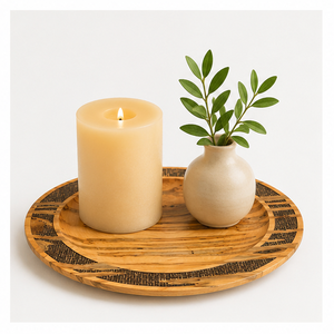 Assiette de service en bois artisanale de luxe, écologique, ronde, décorative, pour les événements de mariage et la vaisselle de haute couture - Product Image 3