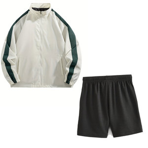 ชุดแจ็คเก็ตและกางเกงขาสั้นน้ำหนักเบาสำหรับผู้ชาย ชุดวิ่งแห้งเร็ว 2 ชิ้น ชุดกีฬา - Product Image 1