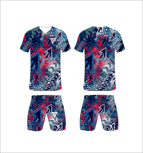 Custom Sublimated Blue Geometric <b>Soccer</b> Jersey Set Men V-Neck Short Sleeve Moisture Wicking Athletic Fit All Seasons - Product Image 1