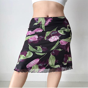 Jupe crayon mini à imprimé floral taille haute pour femme, style printemps, en viscose et polyester doux - Product Image 4