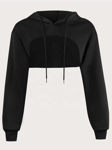 Sudadera Corta con Capucha para Mujer, Precio al por Mayor, con Impresión de Logotipo Personalizado, Algodón y Poliéster, Transpirable, Color Sólido - Product Image 1