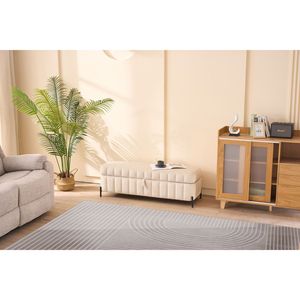 Panca Morbida in Velluto Beige da 125 cm con Vano Contenitore per Soggiorno, Ingresso e Camera da Letto - Product Image 1