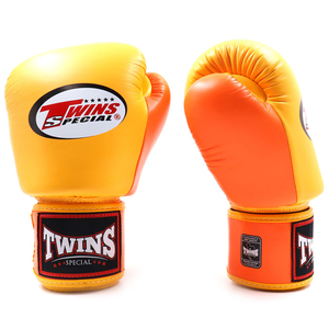 New Twins Sparring Yellow Orange Kick Boxing Gloves <b>Strap</b> Closure Handmade Padding Soft Mold Training Twins Fighting Gloves - Product Image 1
