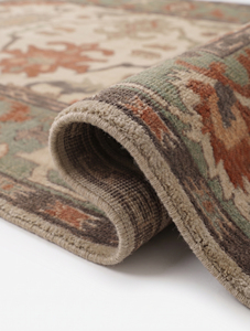 DECORDEC Tapis en laine Oushak moderne Vert sauge Rouille Ivoire Motif floral Médaillon Bordure botanique anatolienne Antidérapant Écologique - Product Image 5
