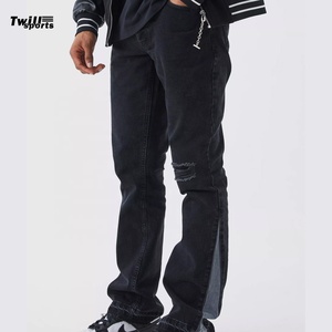 Pantalones Vaqueros Anchos de Mezclilla con Parches, Estilo Retro Hip Hop, Corte Recto y Desgastado, Colección 2026 para Hombre - Product Image 1