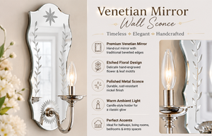 Vintage Handmade Durable Glass <b>Wall</b> Mounted Mirror Sconce with Floral Etching and Single Candle <b>Light</b> Fixture for Entryway - Product Image 4
