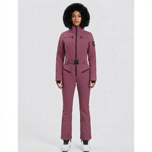 Combinaison de ski pour homme, bordeaux, imprimée, avec capuche en fourrure, fermeture éclair, imperméable 10 000 mm, polyester, vêtements d'hiver pour la neige - Product Image 4