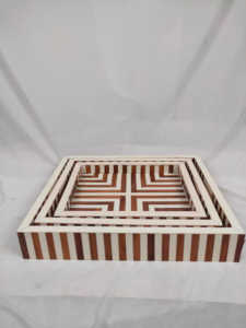 Bandeja Otomana Decorativa de Madera Hecha a Mano, Multiusos, con Incrustaciones, Centro de Mesa de Diseño Moderno con Sensor Táctil - Product Image 3