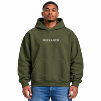 Hoodie Pria Olive Custom 450 GSM Heavyweight Cotton Fleece Pullover Premium Oversized Kangaroo Pocket Loose Fit