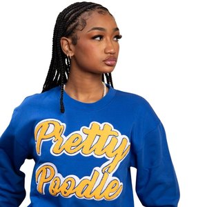 Sudadera Pretty Poodle unisex azul de chenilla con gráfico, cuello redondo, estilo casual de hermandad griega - Product Image 2