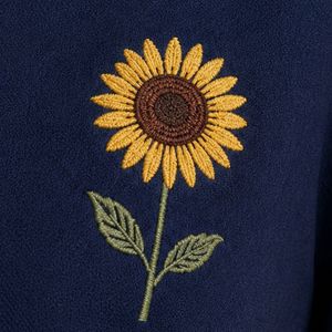 Navy Blue Beige Womens V Neck Short Sleeve <b>T</b> <b>Shirt</b> <b>Sunflower</b> Embroidery Contrast Trim Casual Custom Wholesale Fashion Apparel - Product Image 5