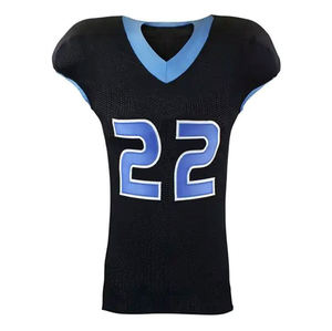 Ensemble uniforme de football américain noir et bleu, maillot en mesh, pantalon, numéro 22, col en V, sans manches, respirant, léger, taille élastique - Product Image 3