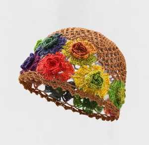 Hand Knitted Letter <b>Beanie</b> Hat Breathable & <b>Waterproof</b> 100% Cotton Adjustable Boho Style for Women Adult - Product Image 6