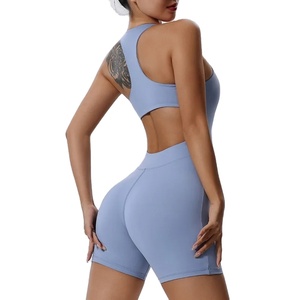 Ropa deportiva para mujer, conjunto de mallas de cintura alta para gimnasio, en forma de sujetador Y, ropa de entrenamiento físico con logotipo de característica transpirable en la parte delantera - Product Image 1
