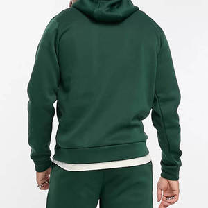 Sweat-shirt à capuche vert foncé pour homme, manches longues, couleur unie, coupe classique, saison automne, respirant, 100% coton, poches latérales - Product Image 5