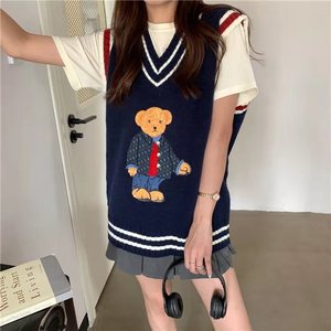 Pull-over en tricot pour femme, style japonais, motif ours de dessin animé, surdimensionné, Harajuku Kawaii, automne-hiver 2024 - Product Image 2