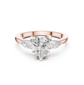 Heart Cut Three Stones Diamond Ring 14K Rose Gold Women's Engagement IGI Certified Pear Cut Side Diamonds Wedding Party Gift - Product Image 3