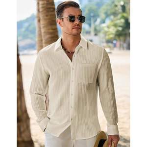 Chemise de plage unie à manches longues en polyester/coton anti-plis pour homme, col boutonné, poche, grandes tailles XL-6XL – Meilleure vente - Product Image 3