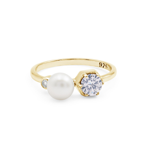 Solid 925 Sterling Silver Pearl Gemstone And White Topaz Round Brilliant Cut Diamond <b>Ring</b> For Women Classic Engagement <b>Fine</b> <b>Ring</b> - Product Image 5