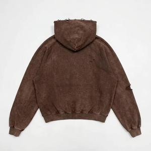 Latest Design Custom Streetwear <b>Hoodie</b> No <b>String</b> Fleece Blank Vintage Double Layer Acid Wash Sun Faded Distressed 100% Cotton - Product Image 5