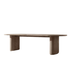 Modern Resort Outdoor Dining <b>Table</b> <b>Solid</b> Teak <b>Wood</b> Oval Slatted <b>Top</b> Double Pedestal Base for Luxury Patio Garden Dining - Product Image 2