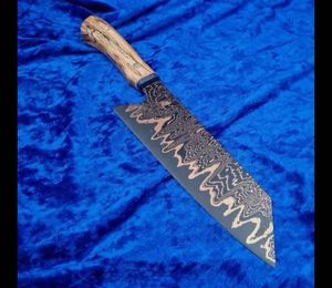 THEWIZ CRAFTS Damascus Steel <b>Kitchen</b> Chef Knife Strong Durable Blade Handmade Eco-Friendly Dishwasher Safe Right Hand Leather - Product Image 4