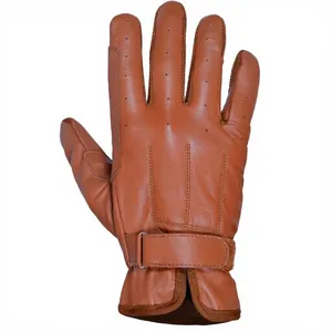 Guantes de equitación de cuero de cabra marrón, con dedos completos, correa de muñeca ajustable, cierre de hebilla, unisex, para deportes al aire libre - Product Image 4