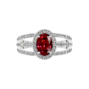 Tuyệt đẹp 925 Sterling bạc và vàng trắng nhẫn với hình bầu dục tự nhiên <span class=keywords><strong>Ruby</strong></span> và lấp lánh kim cương điểm nhấn cho đám cưới - Product Image 3