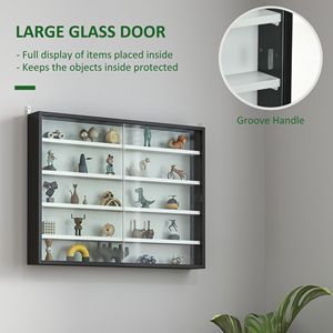 Vetrina a 5 Ripiani in Vetro Bianco e Nero con 2 Porte, Mensole Regolabili a Parete, Grande Capacità, Arredamento per Soggiorno - Product Image 5