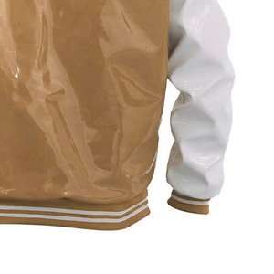 <b>Mens</b> PVC Leather <b>Varsity</b> <b>Jacket</b> Stand Collar Front Logo Fashionable Baseball <b>Bomber</b> Solid Color - Product Image 4