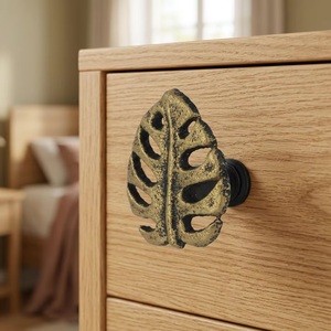 Ba Tropical Monstera Leaf Zinc Alloy <b>Drawer</b> <b>Knob</b> Furniture Handle for Home Office Decor - Product Image 2