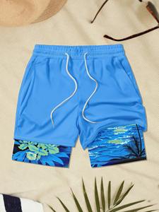 กางเกงว่ายน้ำชายลายดอกไม้ แห้งเร็ว ชุดชายหาด น้ำหนักเบา ระบายอากาศได้ดี ผ้าทอ เอวกลาง มีเชือกผูกยางยืด - Product Image 6