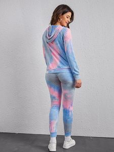 Women <b>Tie</b> <b>Dye</b> Hooded Tracksuit <b>Set</b> Full Sleeve Gradient Color Casual Wear Spring Style With Side Pockets Elastic Waist - Product Image 3