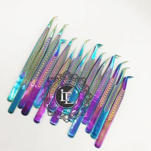 Juego de pinzas para extensión de pestañas de acero inoxidable probado a mano, revestimiento de arcoíris, etiqueta personalizada, Punta puntiaguda de bajo precio, novedad - Product Image 4