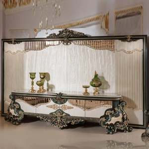 Meuble TV de style français en bois de mahogany massif, fait main, finition antique, pour salon d'appartement, meuble de luxe classique - Product Image 3