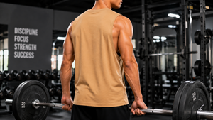 Débardeur Homme Aero Faster Impex Tan Coupe Profonde Col Rond Couleur Unie Style Urbain Logo Imprimé sur le Devant Séchage Rapide Polyester/Nylon - Product Image 5