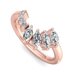 Anillo de boda curvo de lujo en oro rosa con diamantes marquise y redondos de corte brillante, anillo chevron apilable, joyería de moda para mujer - Product Image 1