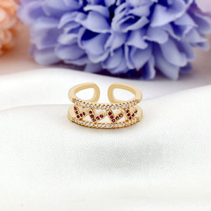 Wholesale 14K Gold Plated Zircon Double Layer Heart Adjustable <b>Open</b> <b>Ring</b> for Women Wedding Engagement Gift with Pave Setting - Product Image 1