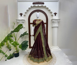 Indian Trending Beautiful Designer Saree Faux Georgette Impresión digital Trabajo Saree para mujeres Fiesta y boda Desgaste al por mayor - Product Image 1