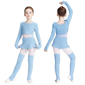 Justaucorps de ballet pour enfants en coton, automne-hiver, hauts, jupes et leggings chauds pour filles, ensemble de 3 pièces pour l'entraînement de danse - Product Image 6