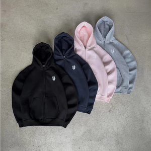 Ensemble de survêtement unisexe avec sweat à capuche et pantalon, fermeture éclair intégrale, vêtements décontractés, couleur unie, coton respirant, vêtements d'automne - Product Image 3