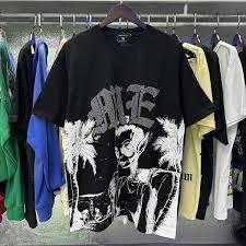 T-shirt en coton épais personnalisé avec logo 2026 pour homme, style streetwear, noir, avec grand imprimé graphique abstrait de visage humain en ligne - Product Image 2