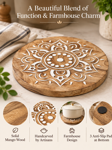 Juego de 2 Salvamanteles Redondos Rústicos de Madera Hechos a Mano de 8 Pulgadas para Ollas Calientes, Platos, Teteras y Sartenes para Mesa de Cocina - Product Image 3